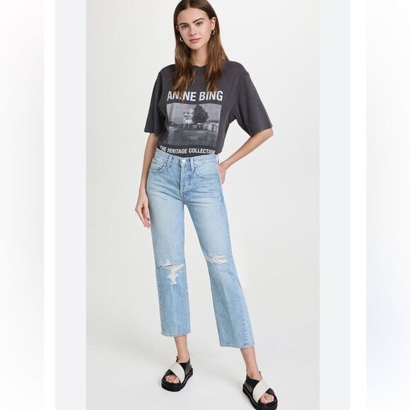Anthropology Edwin Cali Ankle Denim Distressed Light Wash Straight Leg Jean - Picture 1 of 8